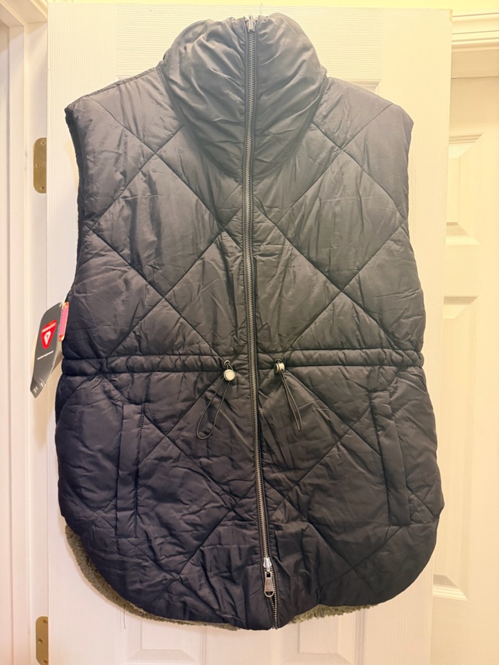 Free People Black Quilted Puffer Vest with High Collar reversible